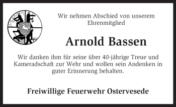 Traueranzeige von Arnold Bassen von KRZ