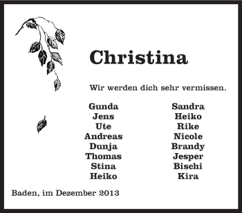 Traueranzeige von Christina  von KRZ