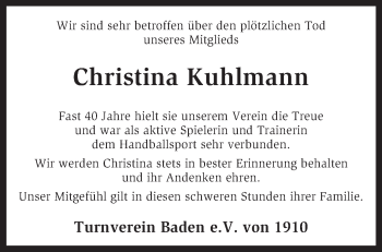 Traueranzeige von Christina Kuhlmann von KRZ