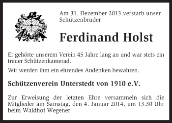 Traueranzeige von Ferdinand Holst von KRZ