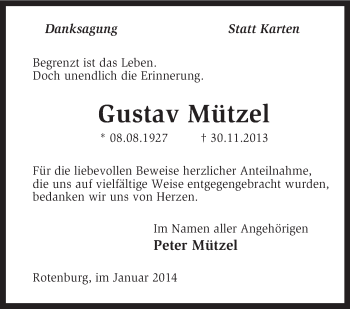 Traueranzeige von Gustav Mützel von KRZ