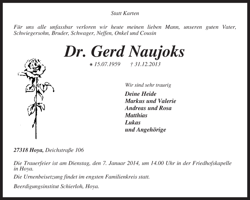  Traueranzeige für Gerd Naujoks vom 03.01.2014 aus KRZ