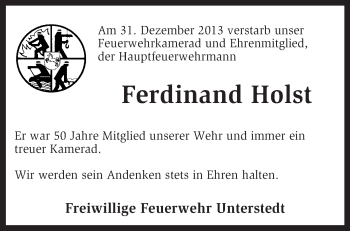 Traueranzeige von Ferdinand Holst von KRZ