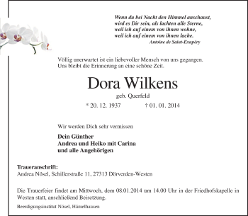 Traueranzeige von Dora Wilkens von KRZ