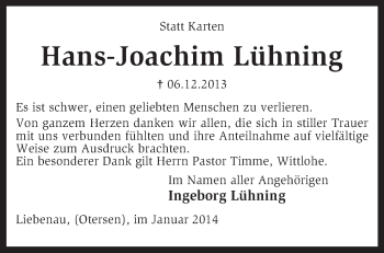 Traueranzeige von Hans-Joachim Lühning von KRZ