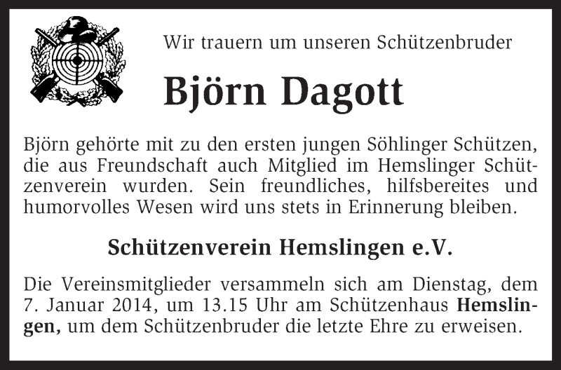  Traueranzeige für Björn Dagott vom 04.01.2014 aus KRZ