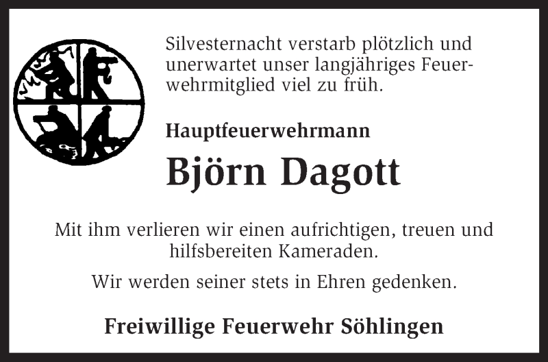  Traueranzeige für Björn Dagott vom 04.01.2014 aus KRZ