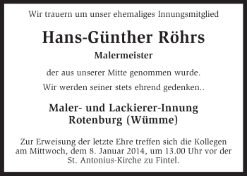 Traueranzeige von Hans-Günther Röhrs von KRZ