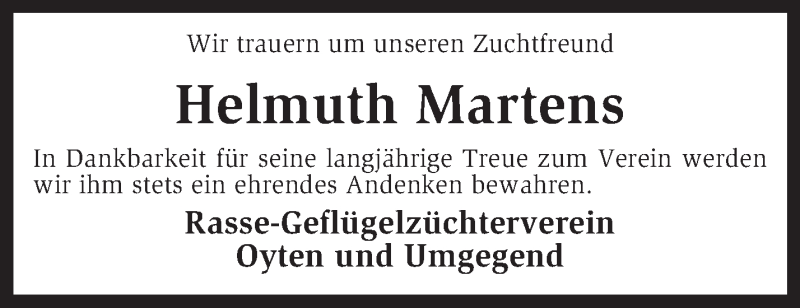  Traueranzeige für Helmuth Martens vom 07.01.2014 aus KRZ