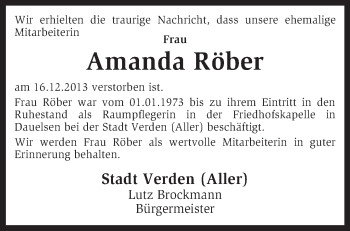 Traueranzeige von Amanda Röber von KRZ