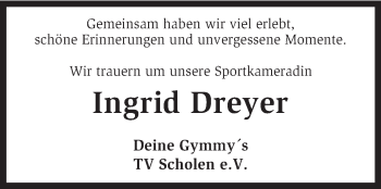 Traueranzeige von Ingrid Dreyer von KRZ