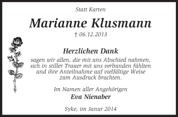 Traueranzeige von Marianne Klusmann von KRZ