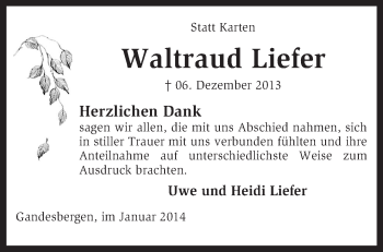 Traueranzeige von Waltraud Liefer von KRZ