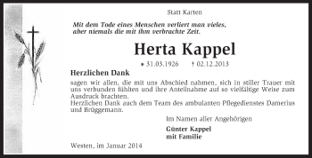 Traueranzeige von Herta Kappel von KRZ