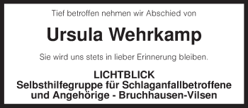 Traueranzeige von Ursula Wehrkamp von KRZ