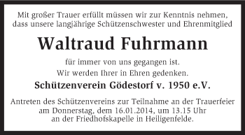 Traueranzeige von Waltraud Fuhrmann von KRZ