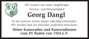 Traueranzeige von Georg Dangl von KRZ