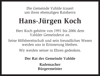 Traueranzeige von Hans-Jürgen Koch von KRZ