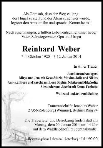 Traueranzeige von Reinhard Weber von KRZ
