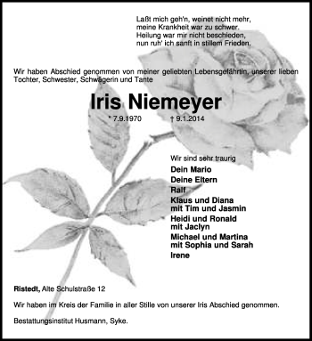 Traueranzeige von Iris Niemeyer von KRZ