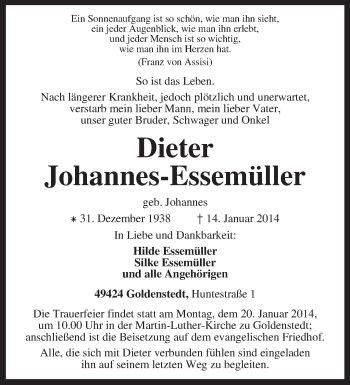 Traueranzeige von Dieter Johannes-Essemüller von KRZ