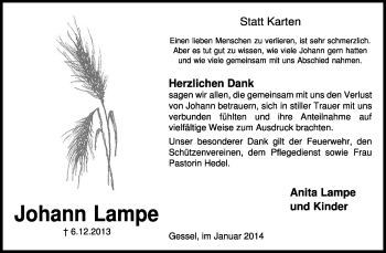 Traueranzeige von Johann Lampe von KRZ