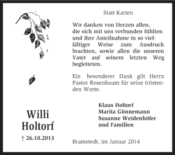 Traueranzeige von Willi Holtorf von KRZ