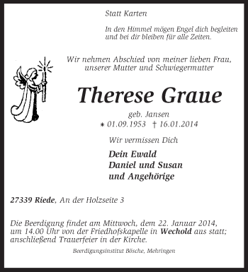 Traueranzeige von Therese Graue von KRZ