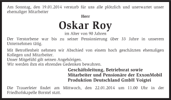 Traueranzeige von Oskar Roy von KRZ