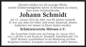 Traueranzeige von Johann Schmidt von KRZ