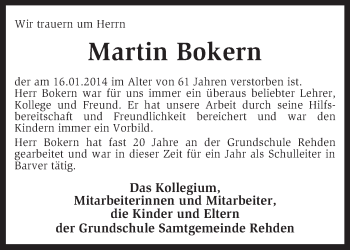 Traueranzeige von Martin Bokern von KRZ