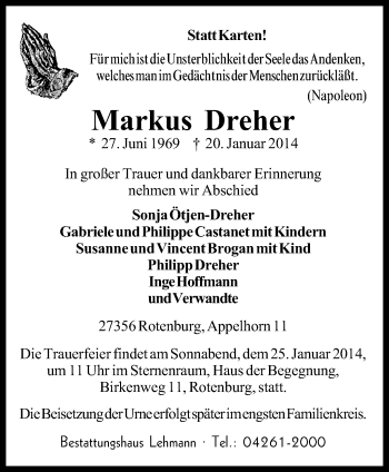 Traueranzeige von Markus Dreher von KRZ