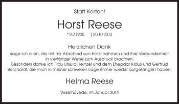 Traueranzeige von Horst Reese von KRZ