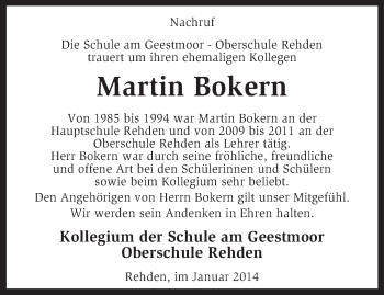 Traueranzeige von Martin Bokern von KRZ