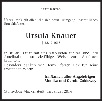 Traueranzeige von Ursula Knauer von KRZ