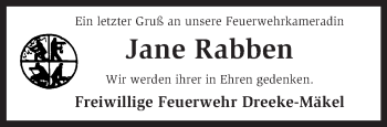 Traueranzeige von Jane Rabben von KRZ