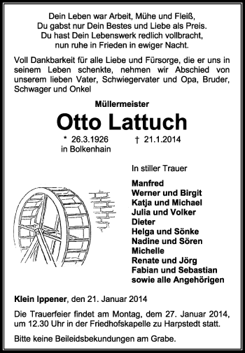 Traueranzeige von Otto Lattuch von KRZ