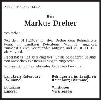 Traueranzeige von Markus Dreher von KRZ
