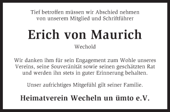 Traueranzeige von Erich von Maurich von KRZ