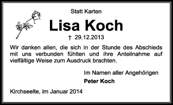 Traueranzeige von Lisa Koch von KRZ