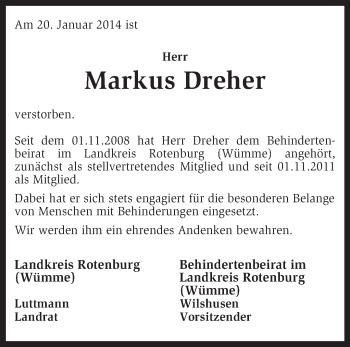 Traueranzeige von Markus Dreher von KRZ
