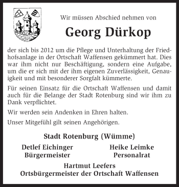 Traueranzeige von Georg Dürkop von KRZ