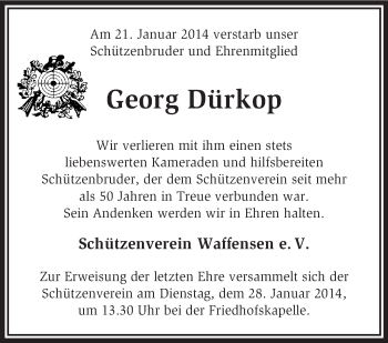 Traueranzeige von Georg Dürkop von KRZ