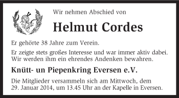 Traueranzeige von Helmut Cordes von KRZ