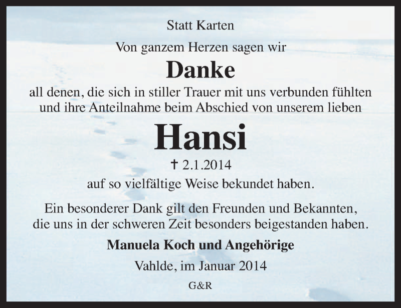  Traueranzeige für Hans-Jürgen Koch vom 29.01.2014 aus KRZ