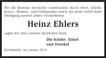 Traueranzeige von Heinz Ehlers von KRZ