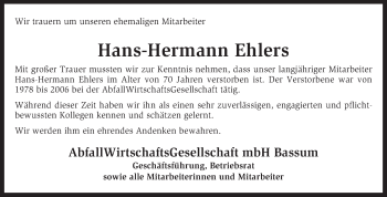 Traueranzeige von Hans-Hermann Ehlers von KRZ