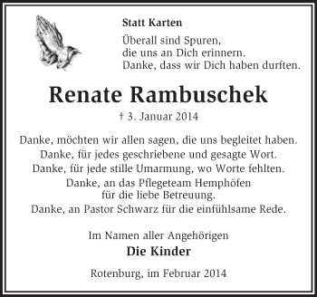 Traueranzeige von Renate Rambuschek von KRZ
