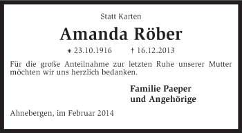 Traueranzeige von Amanda Röber von KRZ