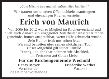 Traueranzeige von Erich von Maurich von KRZ